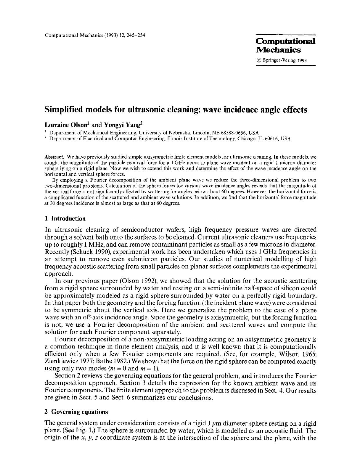 Simplified models for ultrasonic cleaning: wave incidence angle effects by Unknown