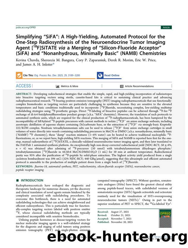 Simplifying âSiFAâ: A High-Yielding, Automated Protocol for the One-Step Radiosynthesis of the Neuroendocrine Tumor Imaging Agent [18F]SiTATE via a Merging of âSilicon-Fluori by unknow