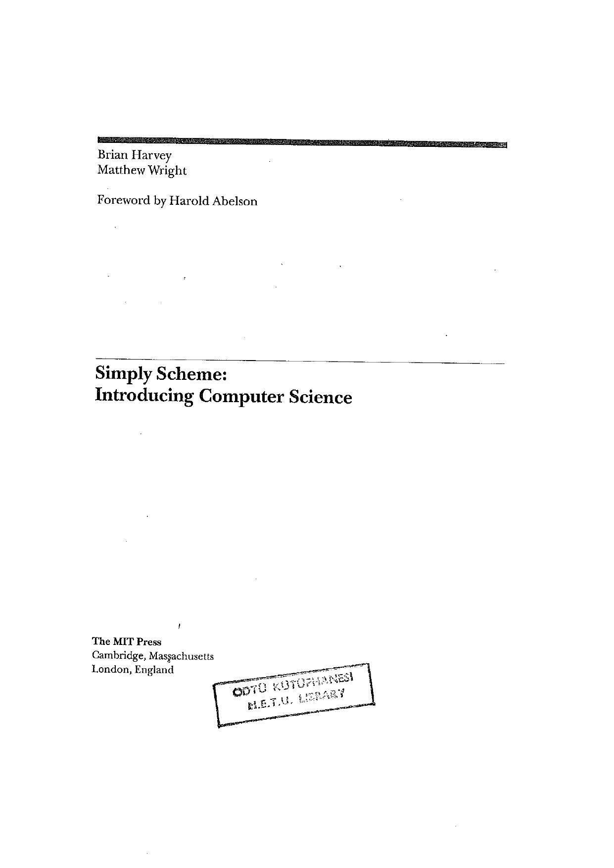 Simply Scheme: Introducing Computer Science by Brian Harvey Matthew Wright Harold Abelson