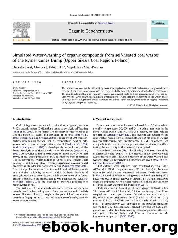 Simulated water-washing of organic compounds from self-heated coal wastes of the Rymer Cones Dump (Upper Silesia Coal Region, Poland) by Urszula SkrÄ™t & Monika J. Fabiańska & Magdalena Misz-Kennan