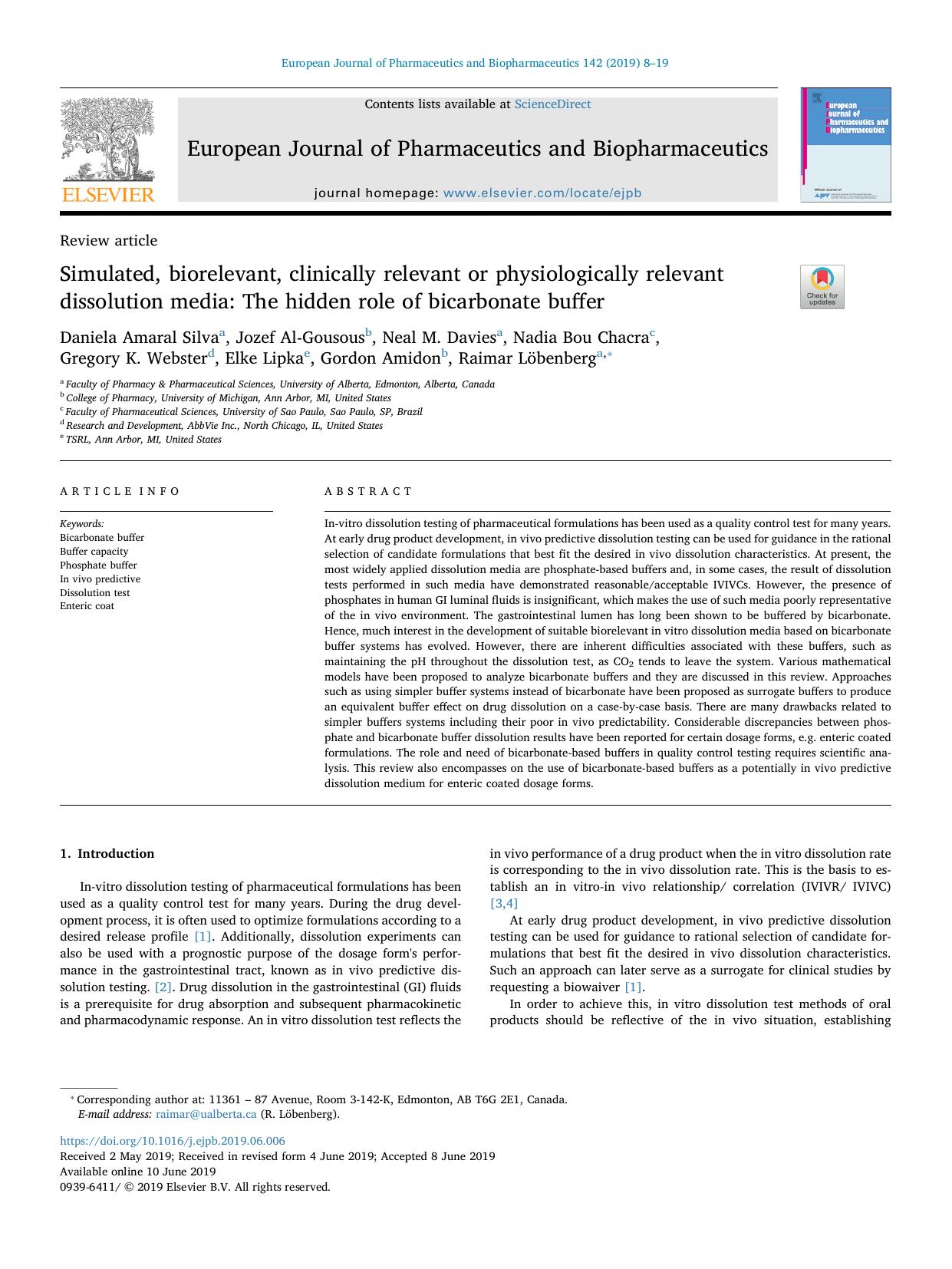 Simulated, biorelevant, clinically relevant or physiologically relevant dissolution media_ The hidden role of bicarbonate buffer by unknow