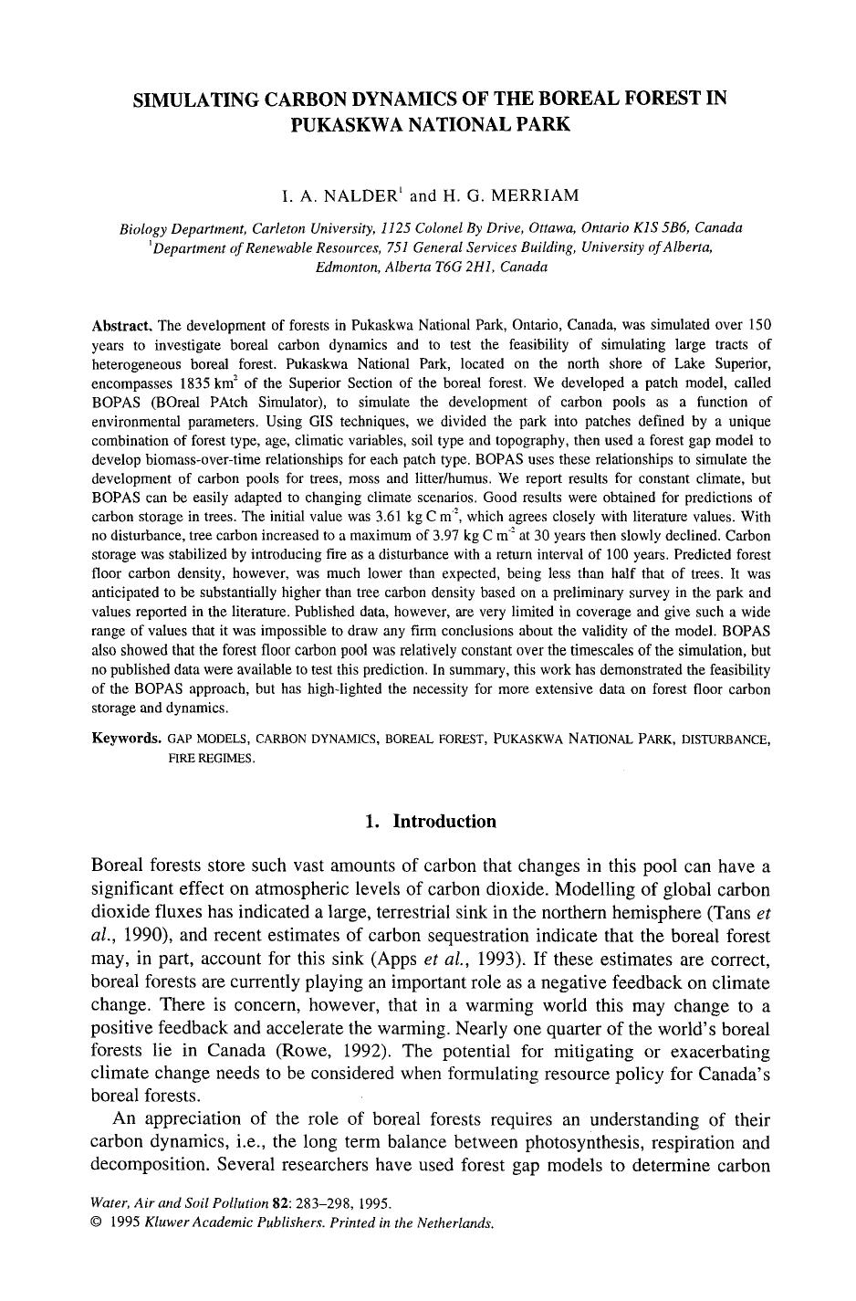 Simulating carbon dynamics of the boreal forest in Pukaskwa National Park by Unknown