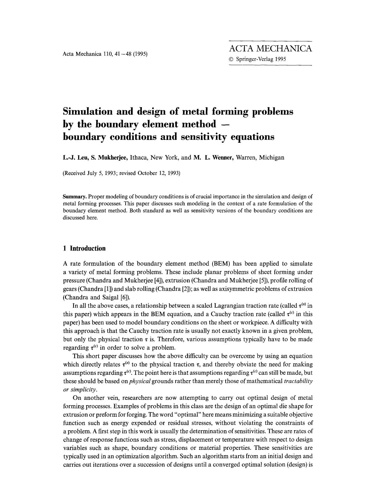 Simulation and design of metal forming problems by the boundary element method&#x2014;boundary conditions and sensitivity equations by Unknown