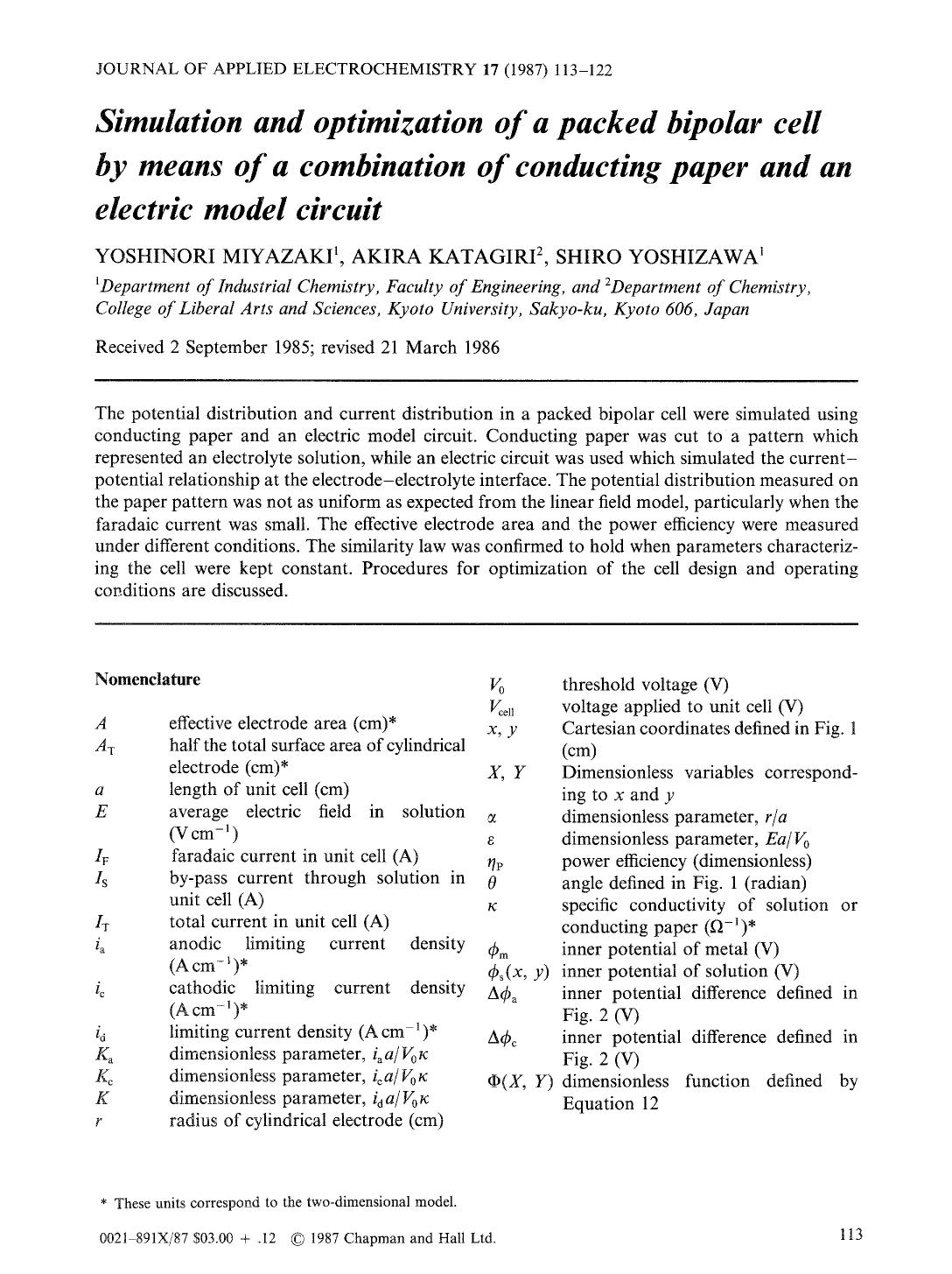 Simulation and optimization of a packed bipolar cell by means of a combination of conducting paper and an electric model circuit by Unknown