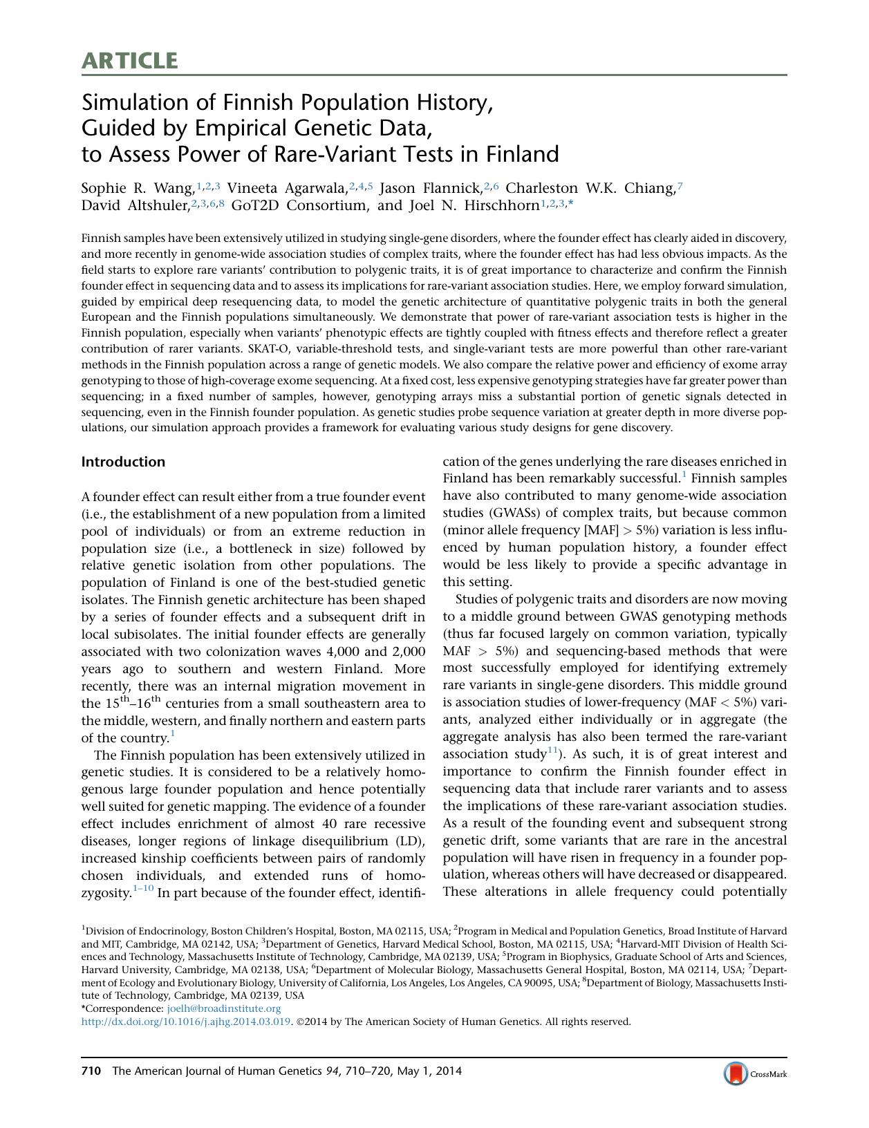 Simulation of Finnish Population History, Guided by Empirical Genetic Data, to Assess Power of Rare-Variant Tests in Finland by unknow