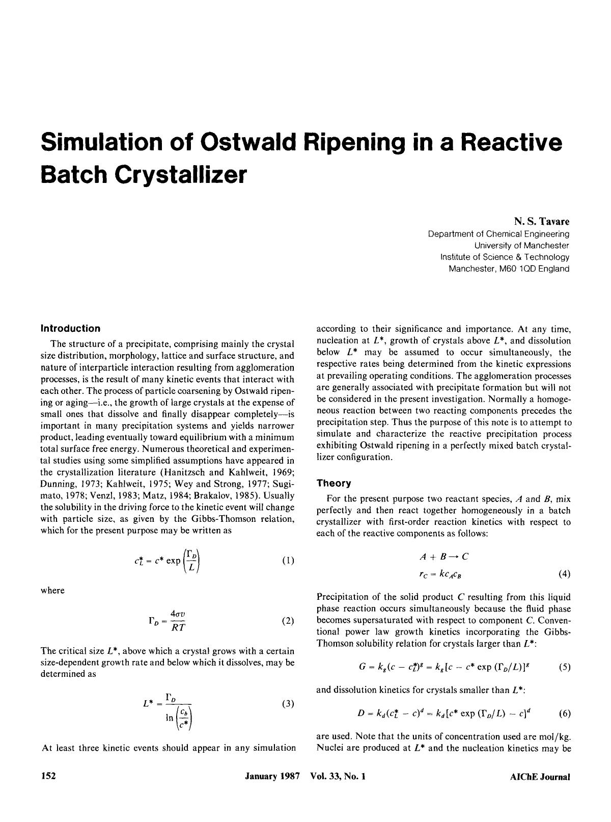 Simulation of Ostwald ripening in a reactive batch crystallizer by Unknown