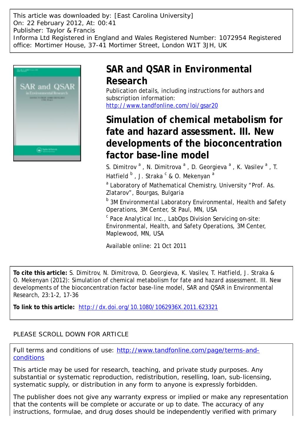Simulation of chemical metabolism for fate and hazard assessment. III. New developments of the bioconcentration factor base-line model by unknow