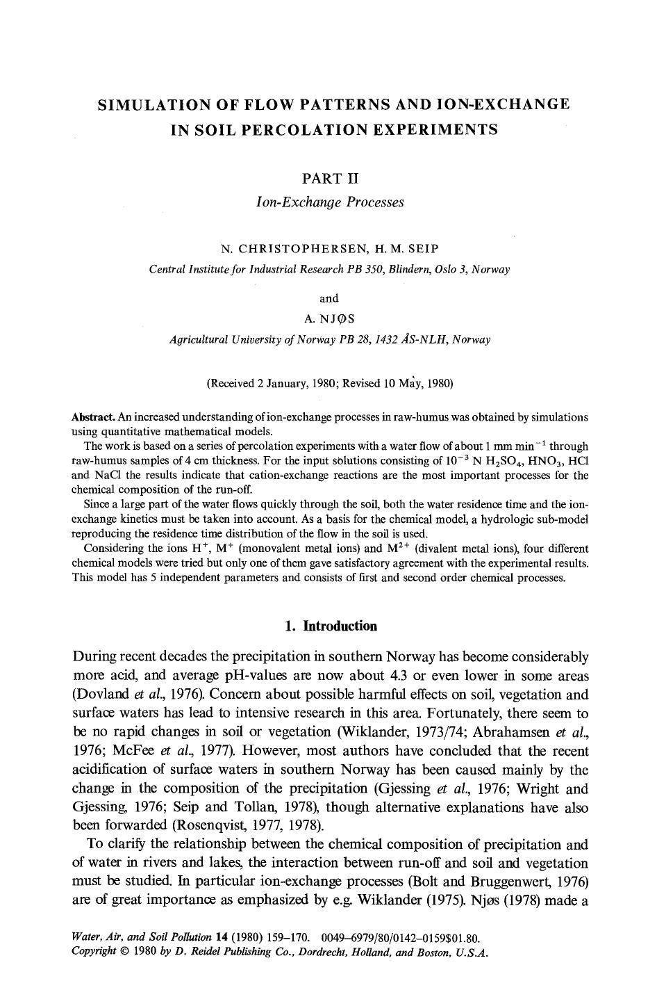 Simulation of flow patterns and ion-exchange in soil percolation experiments by Unknown