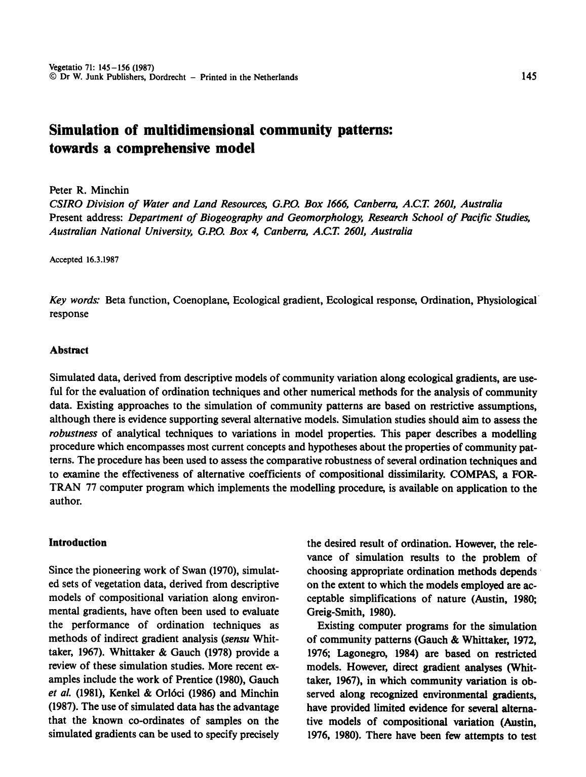 Simulation of multidimensional community patterns: towards a comprehensive model by Unknown