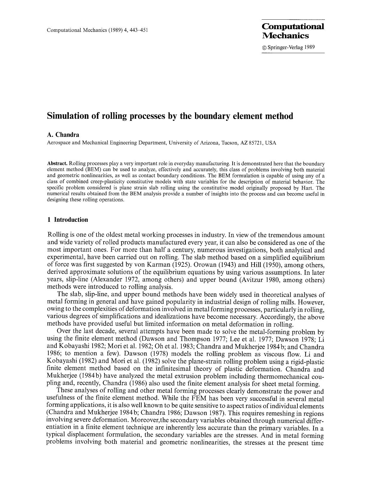 Simulation of rolling processes by the boundary element method by Unknown