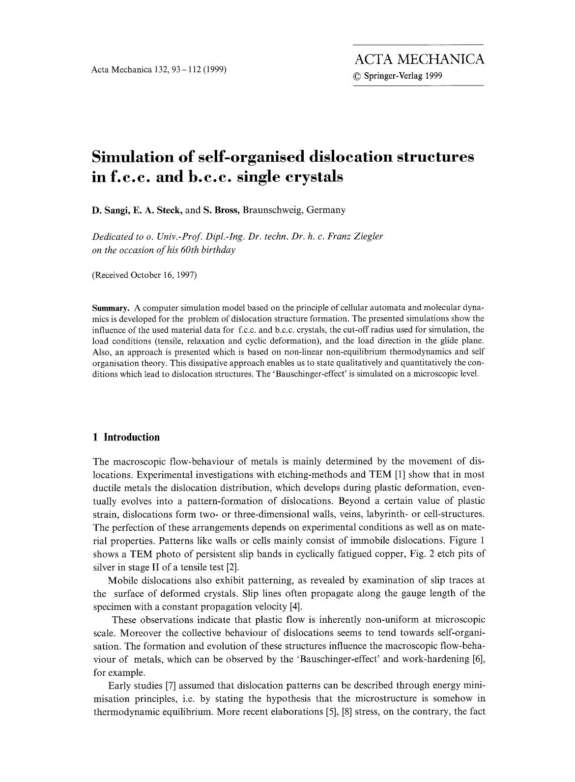 Simulation of self-organised dislocation structures in f.c.c. and b.c.c. single crystals by Unknown