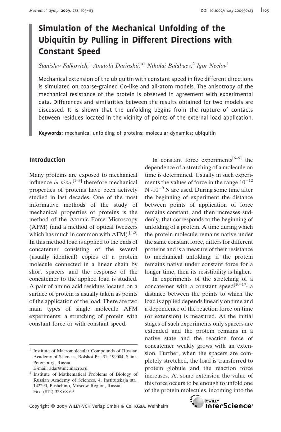 Simulation of the Mechanical Unfolding of the Ubiquitin by Pulling in Different Directions with Constant Speed by Unknown