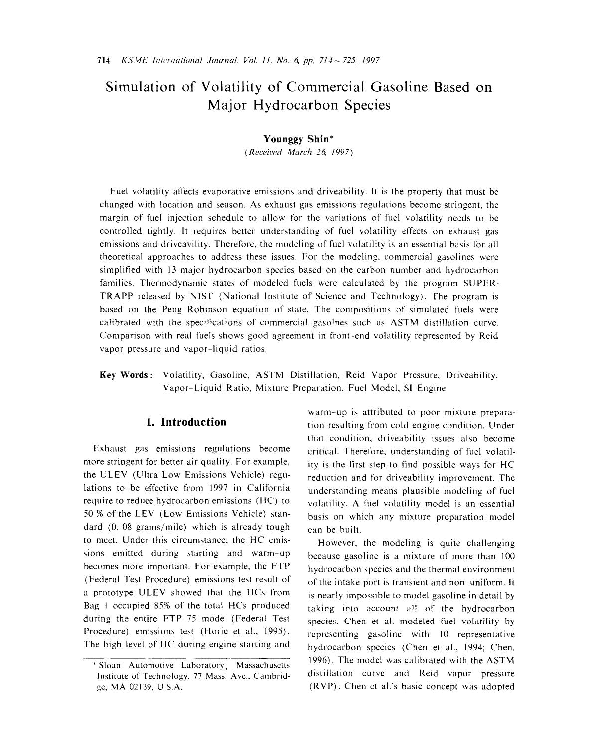 Simulation of volatility of commercial gasoline based on major hydrocarbon species by Unknown