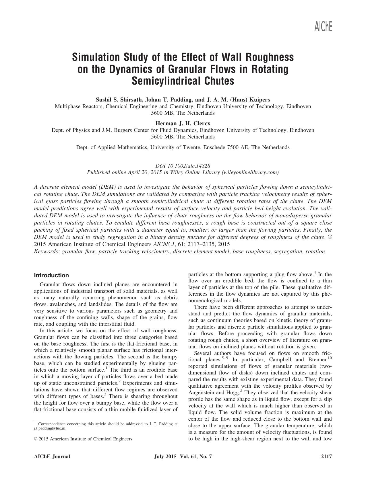 Simulation study of the effect of wall roughness on the dynamics of granular flows in rotating semicylindrical chutes by Unknown