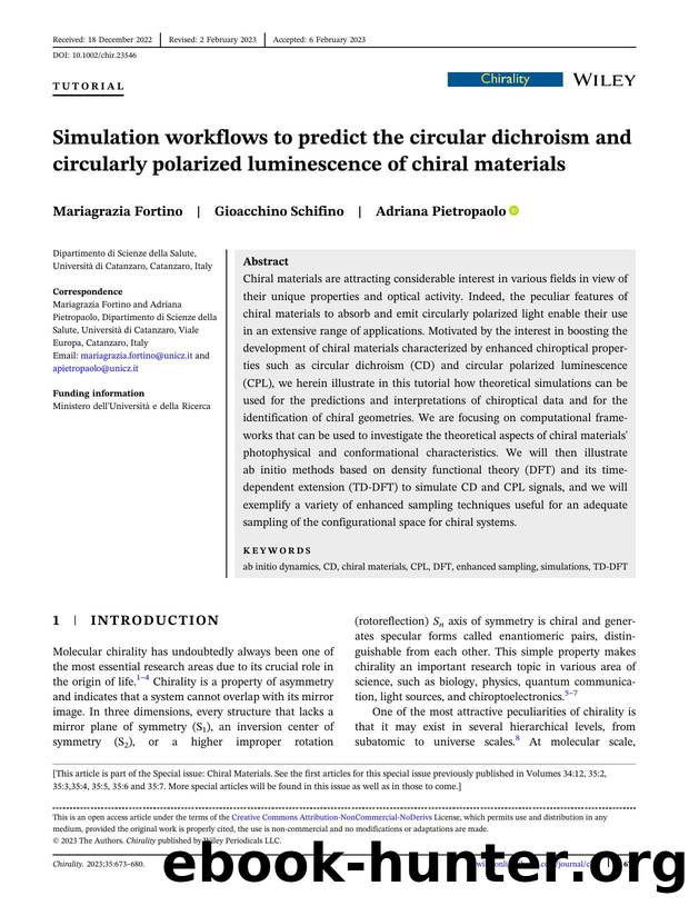 Simulation workflows to predict the circular dichroism and circularly polarized luminescence of chiral materials by Mariagrazia Fortino Gioacchino Schifino Adriana Pietropaolo