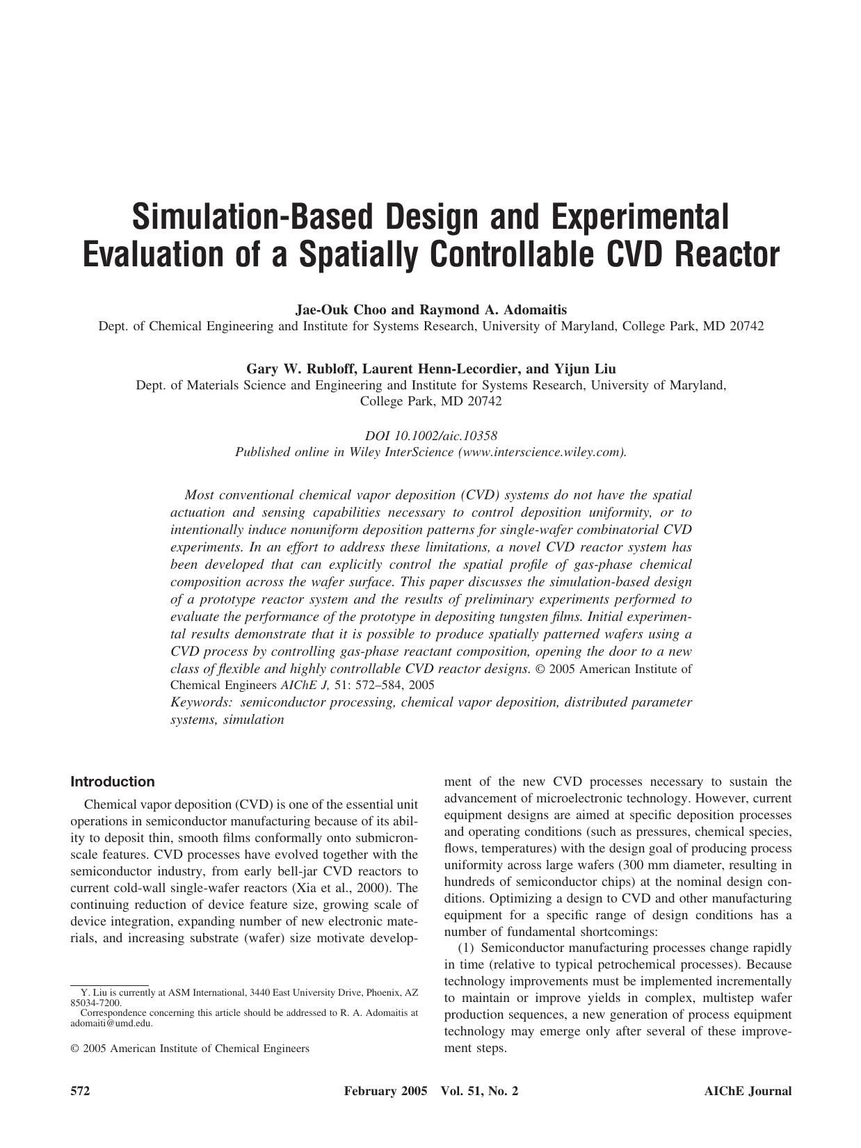 Simulation-based design and experimental evaluation of a spatially controllable CVD reactor by Unknown