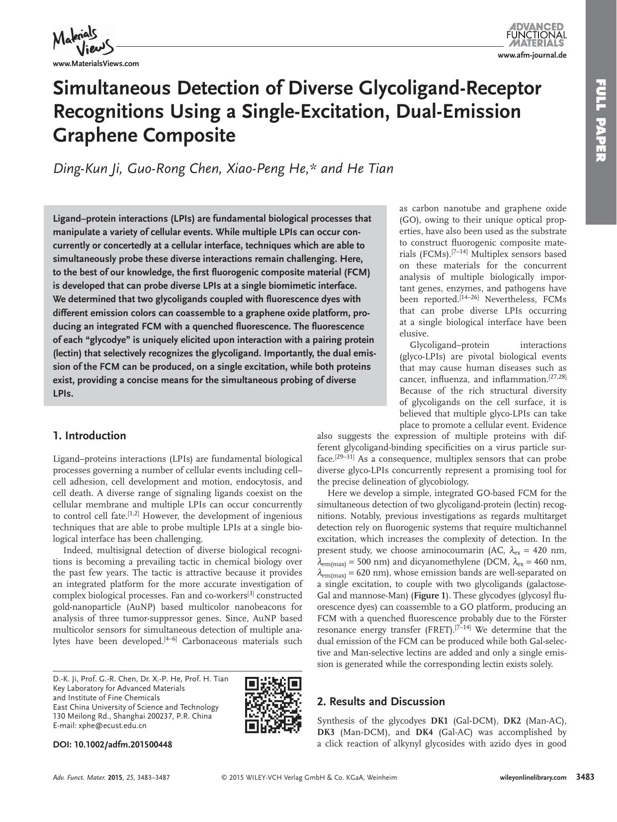 Simultaneous Detection of Diverse Glycoligand&#x02010;Receptor Recognitions Using a Single&#x02010;Excitation, Dual&#x02010;Emission Graphene Composite by Unknown