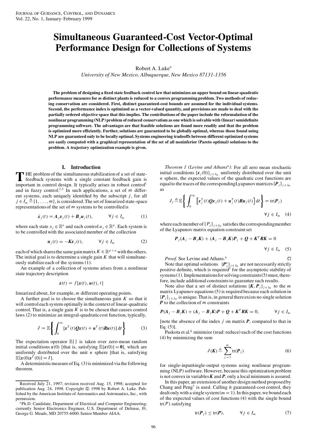 Simultaneous Guaranteed-Cost Vector-Optimal Performance Design for Collections of Systems by Unknown