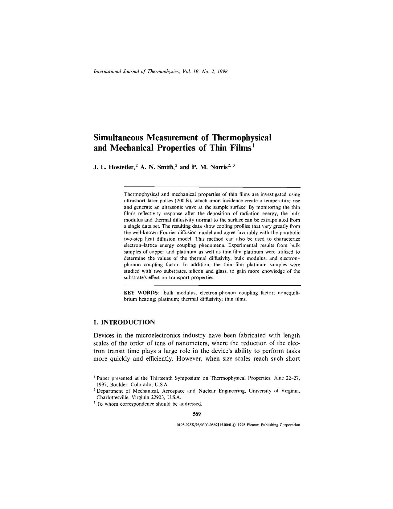 Simultaneous Measurement of Thermophysical and Mechanical Properties of Thin Films by Unknown