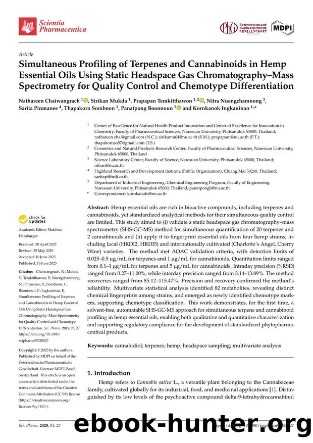 Simultaneous Profiling of Terpenes and Cannabinoids in Hemp Essential Oils Using Static Headspace Gas ChromatographyâMass Spectrometry for Quality Control and Chemotype Differentiation by unknow