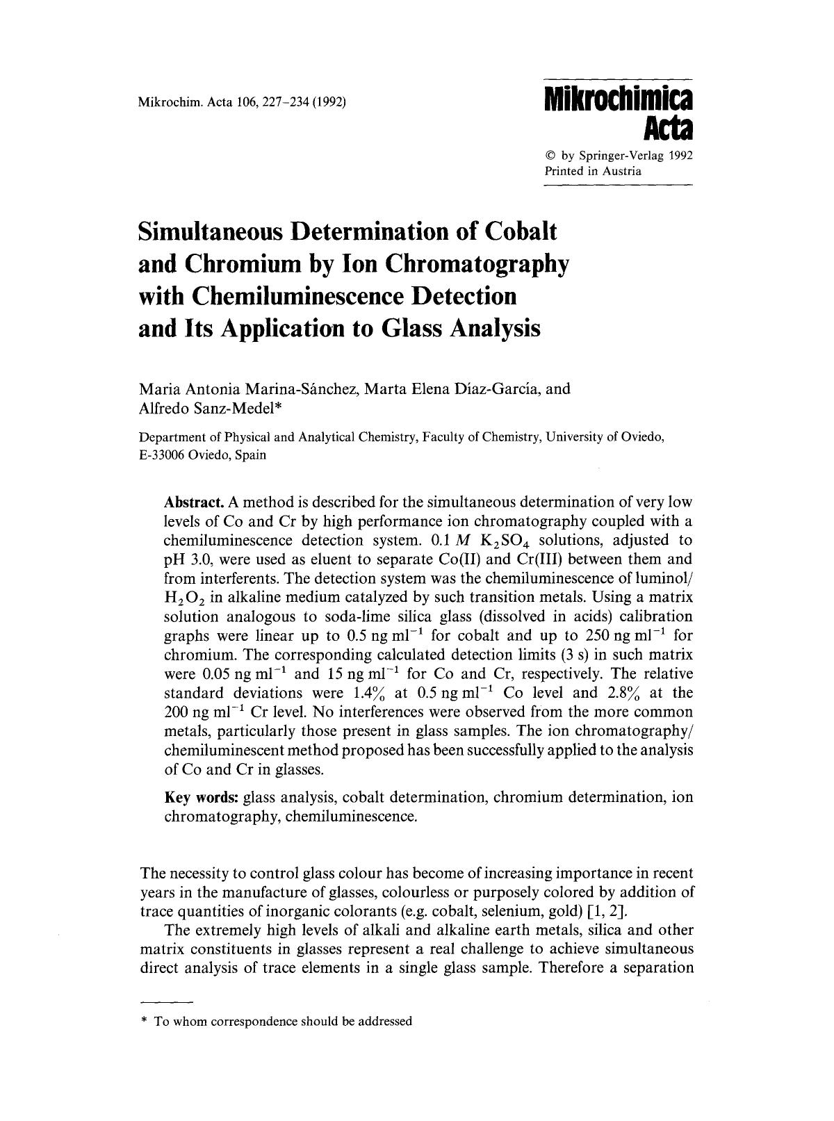 Simultaneous determination of cobalt and chromium by ion chromatography with chemiluminescence detection and its application to glass analysis by Unknown