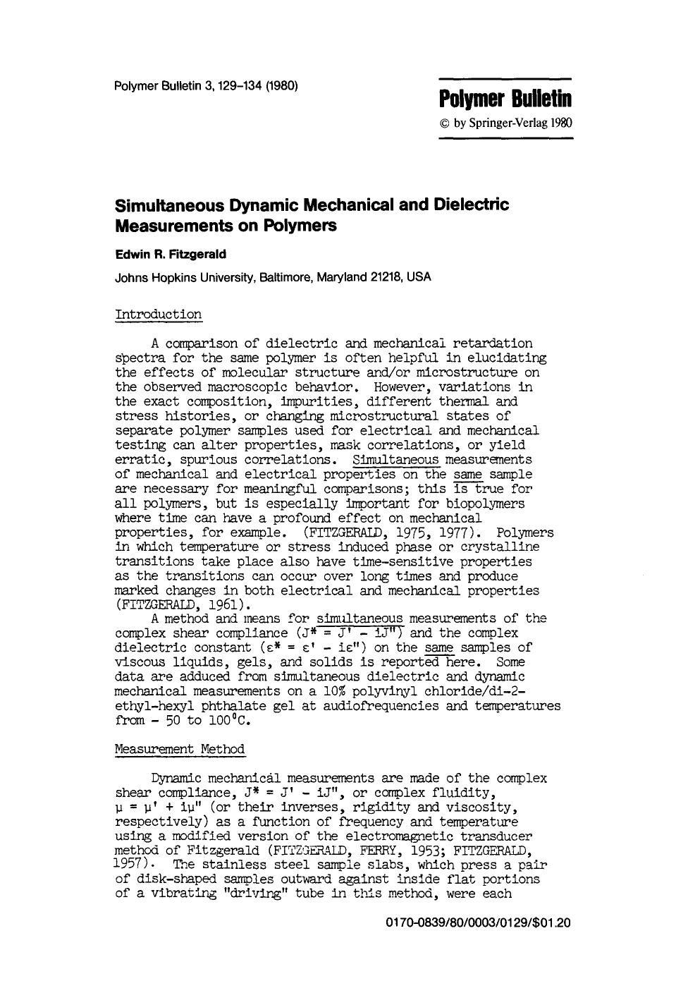 Simultaneous dynamic mechanical and dielectric measurements on polymers by Unknown