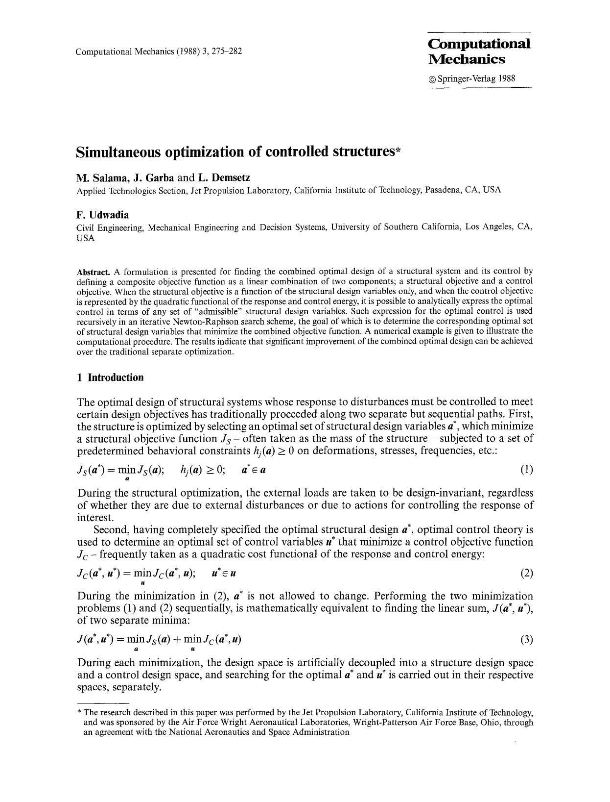 Simultaneous optimization of controlled structures by Unknown