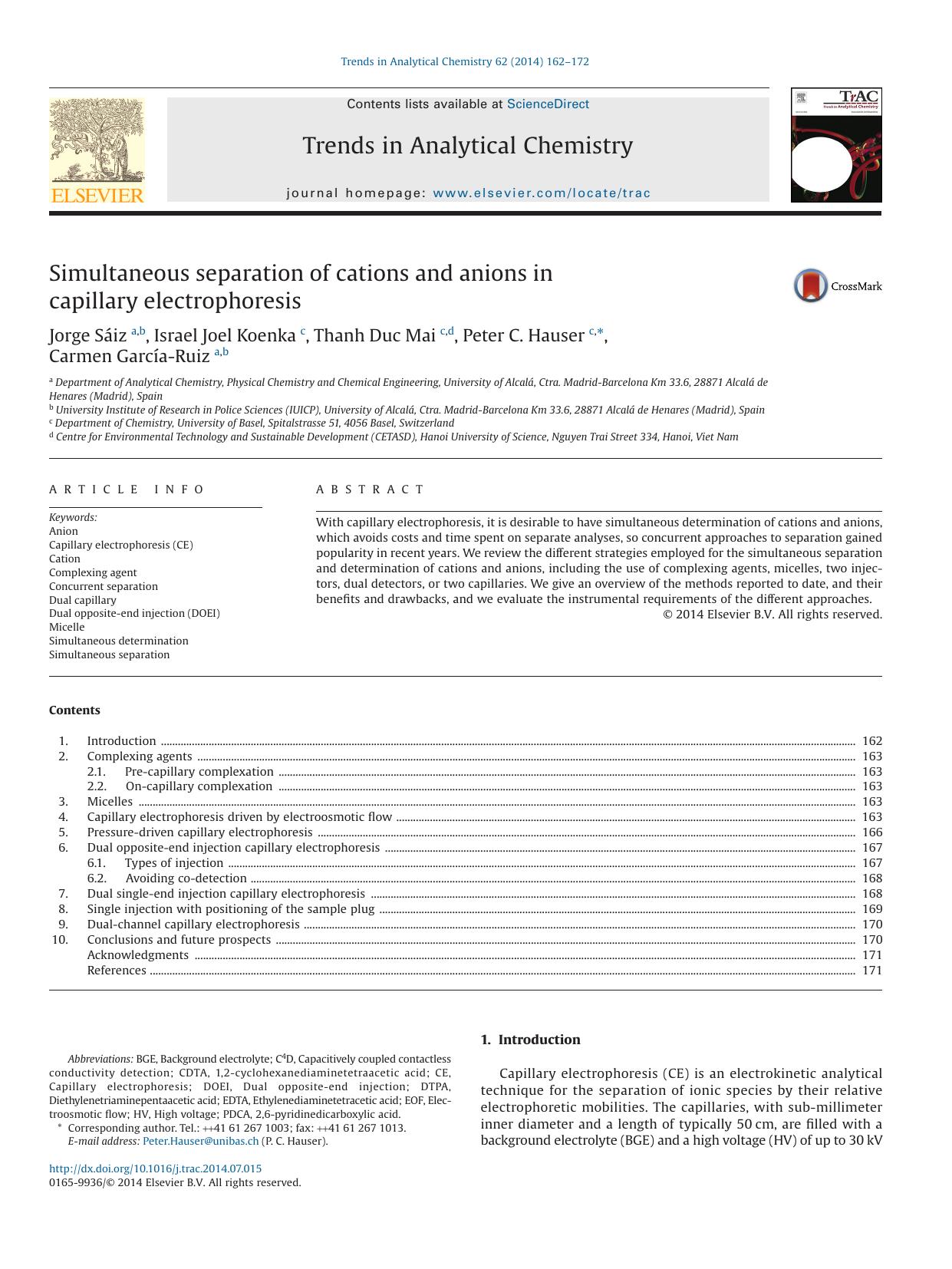 Simultaneous separation of cations and anions in capillary electrophoresis by Jorge Sáiz & Israel Joel Koenka & Thanh Duc Mai & Peter C. Hauser & Carmen García-Ruiz