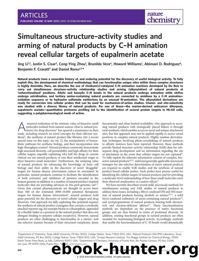 Simultaneous structure-activity studies and arming of natural products by C-H amination reveal cellular targets of eupalmerin acetate by unknow