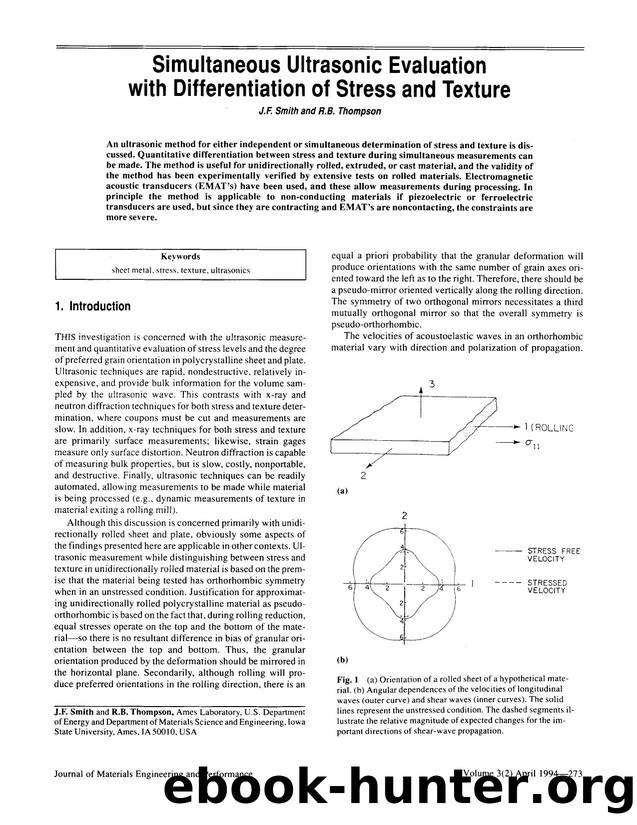 Simultaneous ultrasonic evaluation with differentiation of stress and texture by Unknown