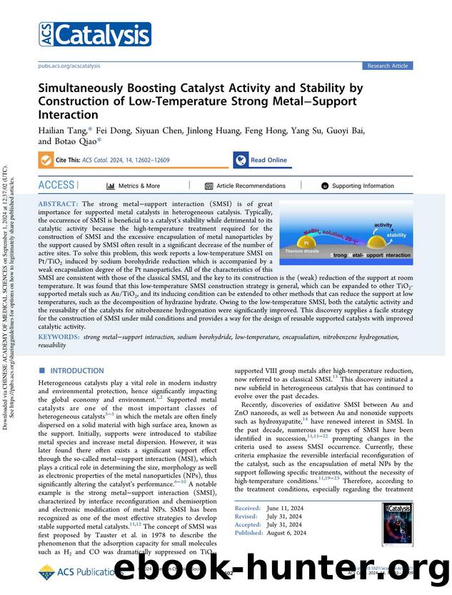 Simultaneously Boosting Catalyst Activity and Stability by Construction of Low-Temperature Strong MetalâSupport Interaction by Hailian Tang Fei Dong Siyuan Chen Jinlong Huang Feng Hong Yang Su Guoyi Bai & Botao Qiao