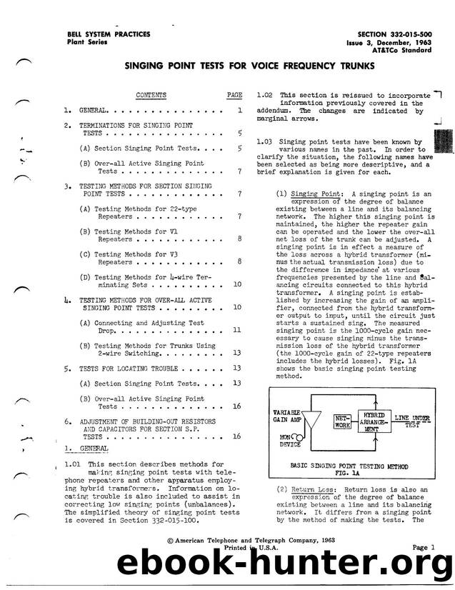 Singing Point Tests for Voice Frequency Trunks by AT&&T |