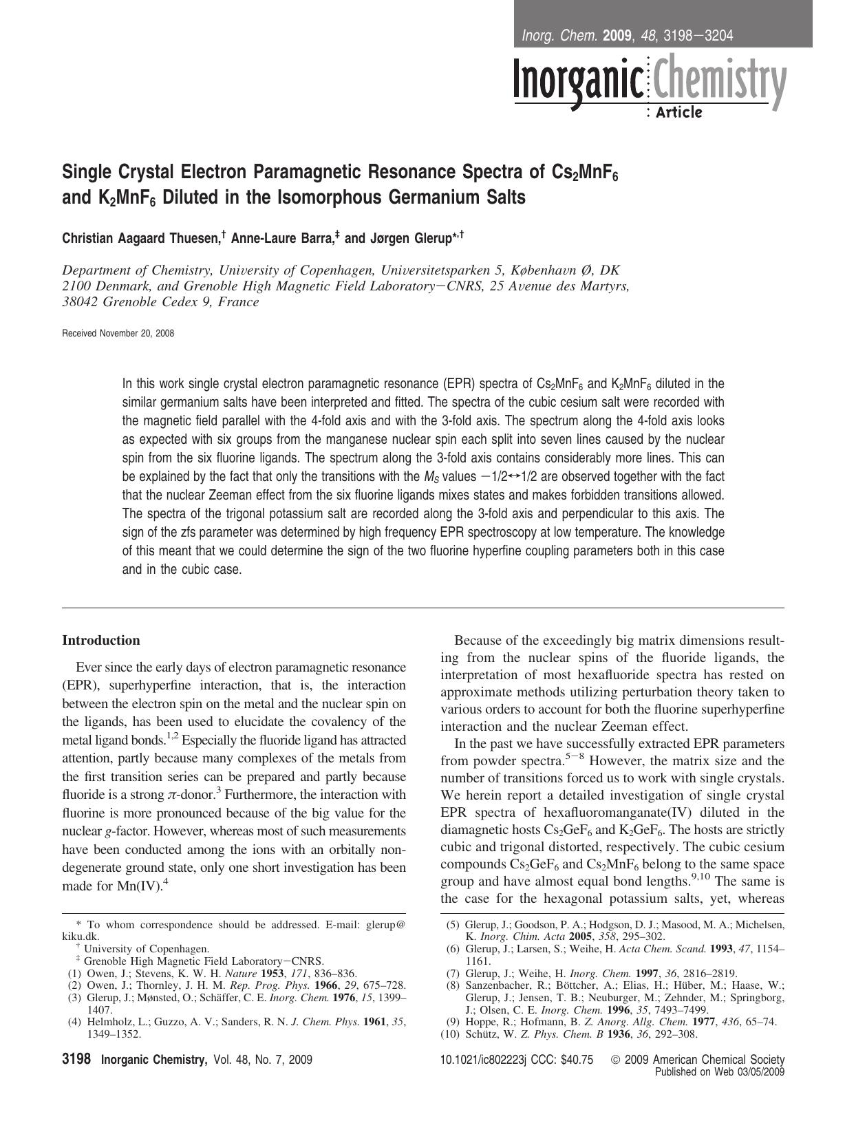 Single Crystal Electron Paramagnetic Resonance Spectra of Cs2MnF6 and K2MnF6 Diluted in the Isomorphous Germanium Salts by unknow