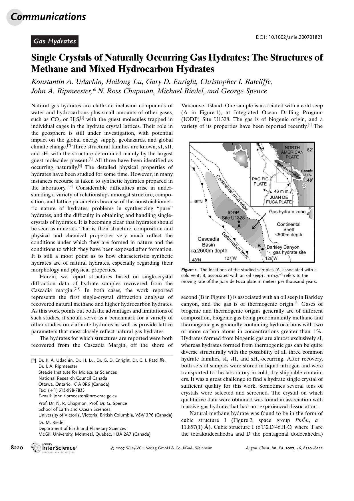 Single Crystals of Naturally Occurring Gas Hydrates: The Structures of Methane and Mixed Hydrocarbon Hydrates by Unknown