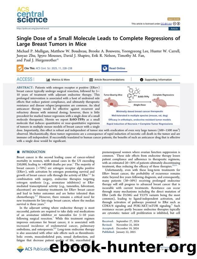 Single Dose of a Small Molecule Leads to Complete Regressions of Large Breast Tumors in Mice by unknow