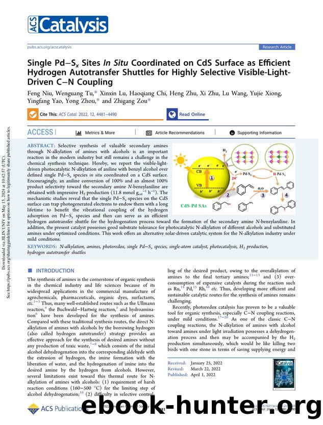 Single PdâSx Sites In Situ Coordinated on CdS Surface as Efficient Hydrogen Autotransfer Shuttles for Highly Selective Visible-Light-Driven CâN Coupling by unknow