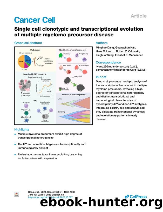 Single cell clonotypic and transcriptional evolution of multiple myeloma precursor disease by unknow