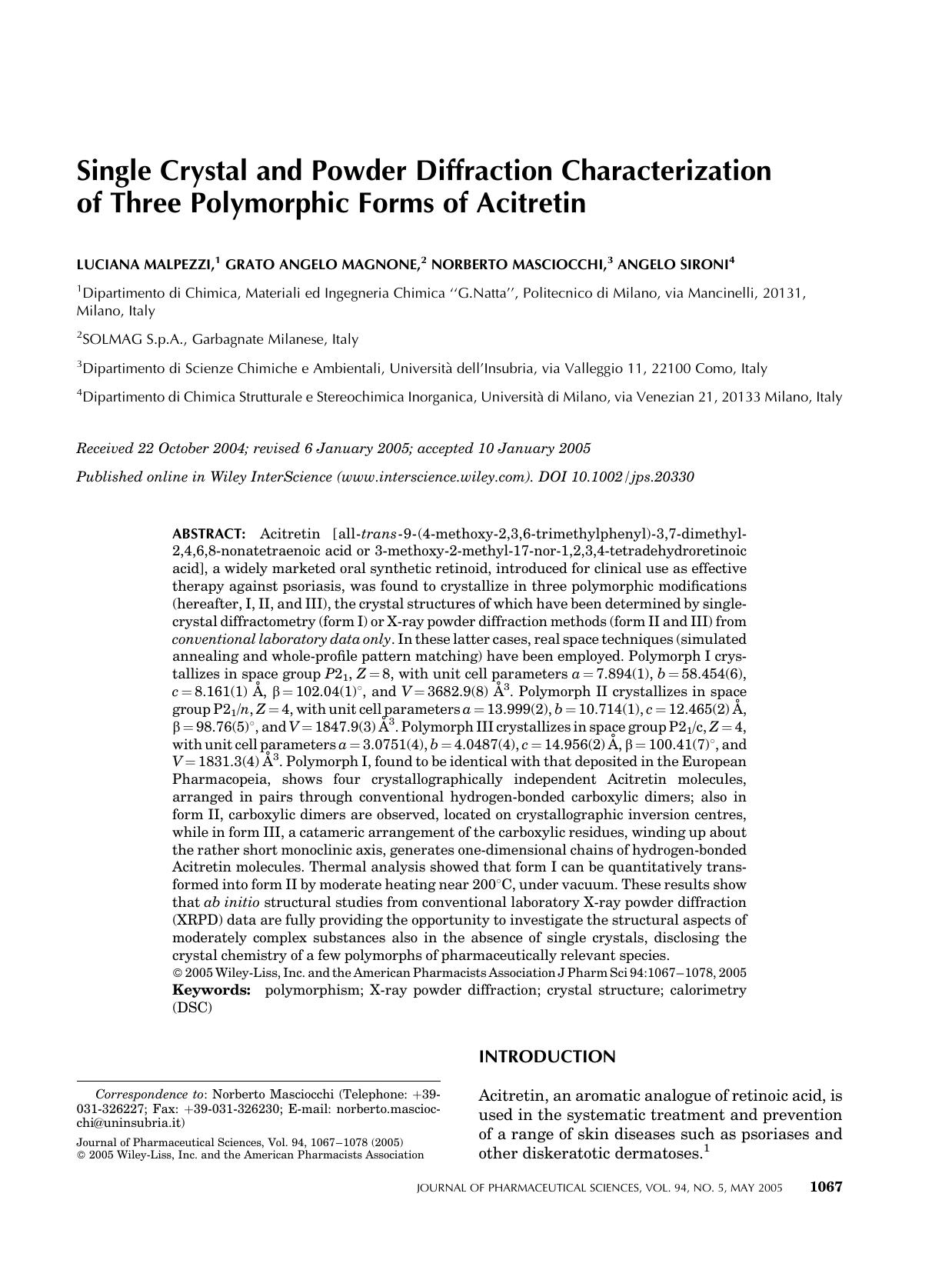 Single crystal and powder diffraction characterization of three polymorphic forms of Acitretin by Unknown