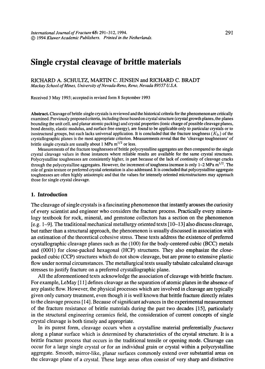 Single crystal cleavage of brittle materials by Unknown