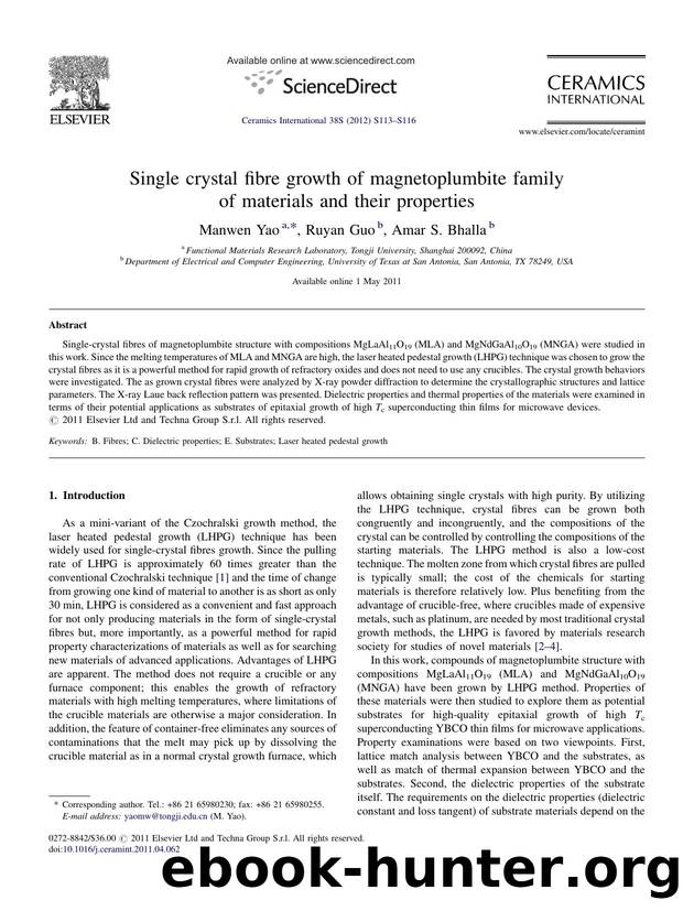 Single crystal fibre growth of magnetoplumbite family of materials and their properties by Manwen Yao