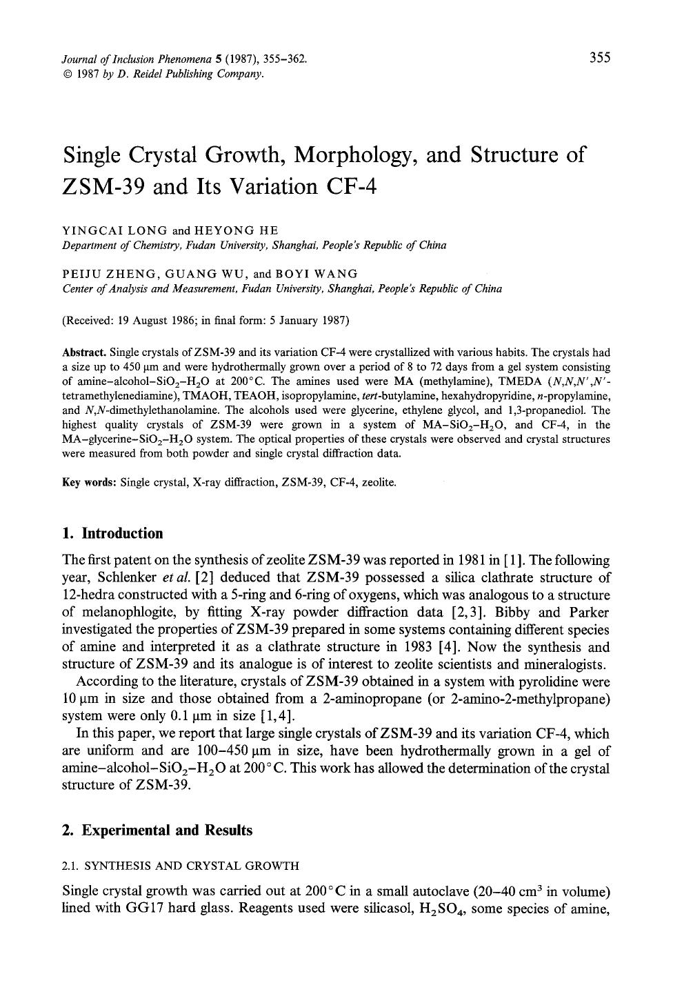Single crystal growth, morphology, and structure of ZSM-39 and its variation CF-4 by Unknown