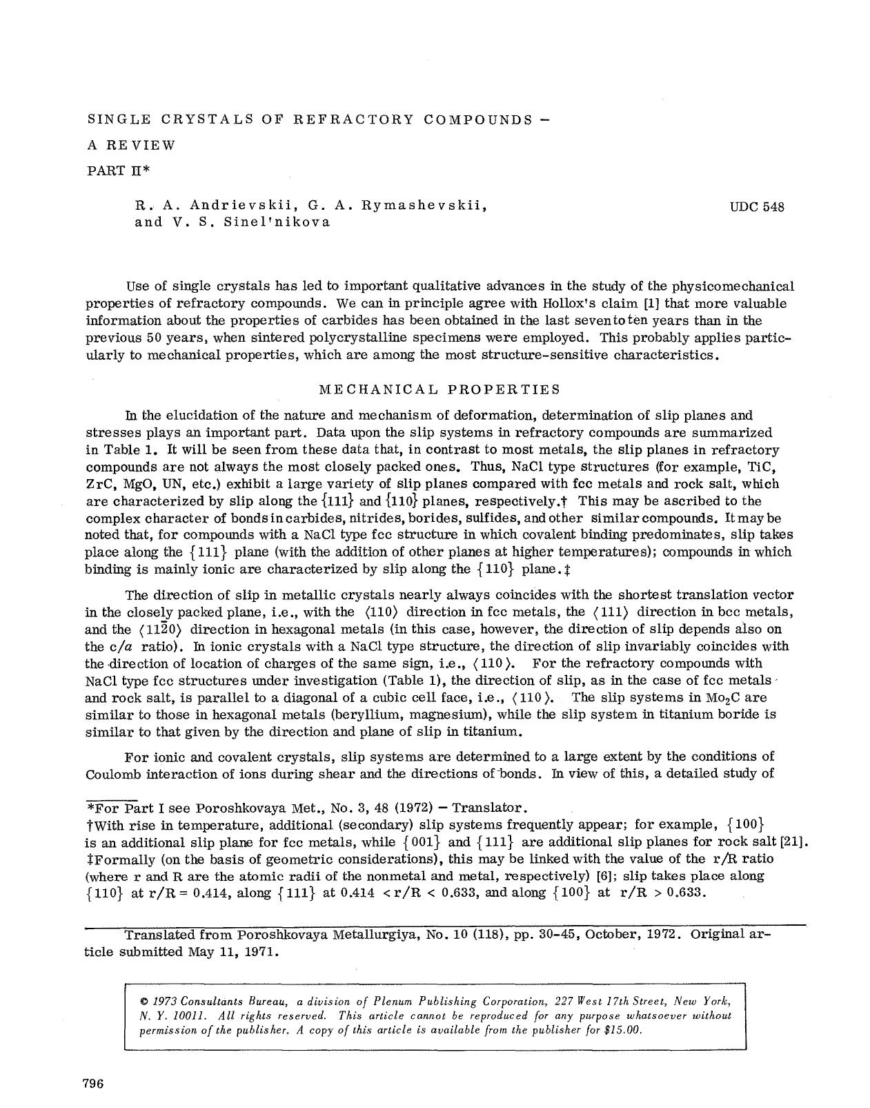 Single crystals of refractory compounds — A review by Unknown