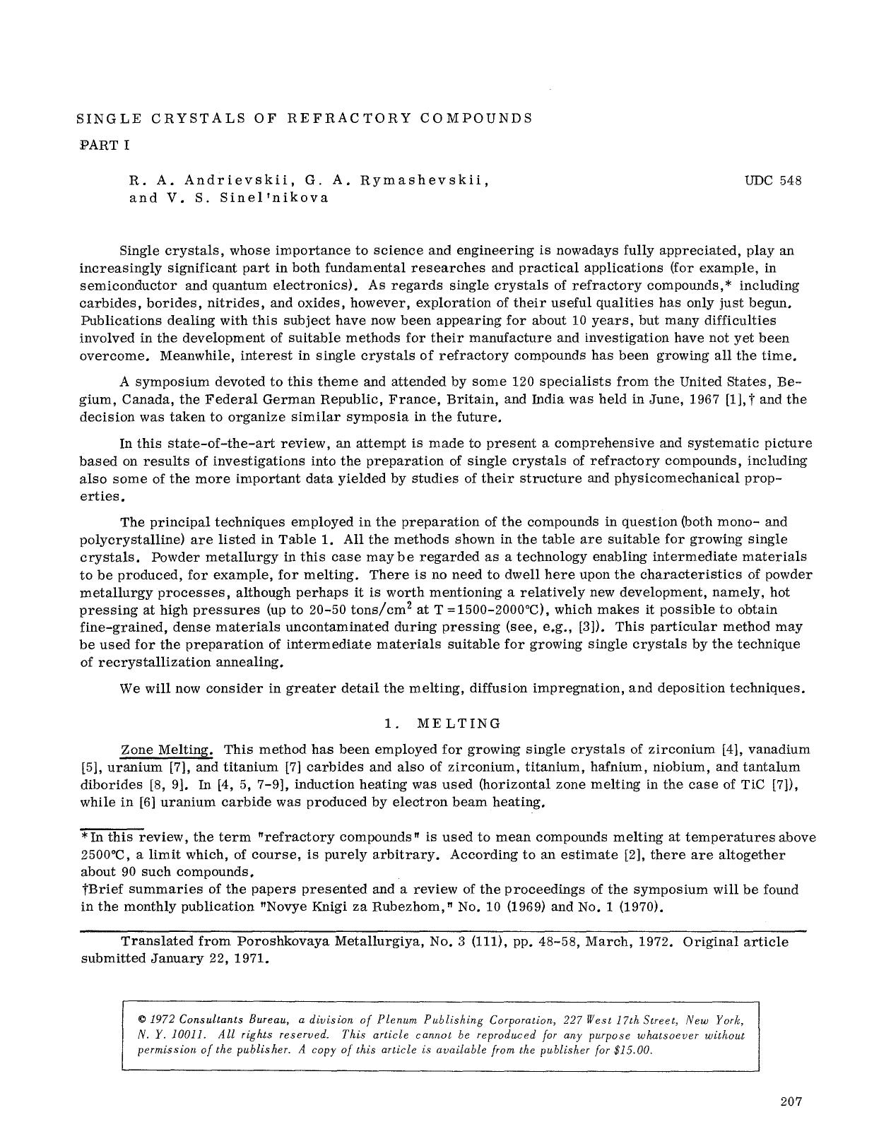 Single crystals of refractory compounds part I by Unknown