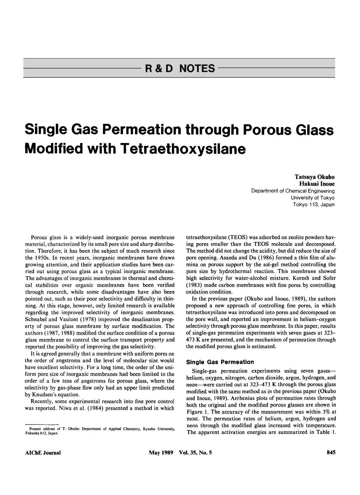 Single gas permeation through porous glass modified with tetraethoxysilane by Unknown