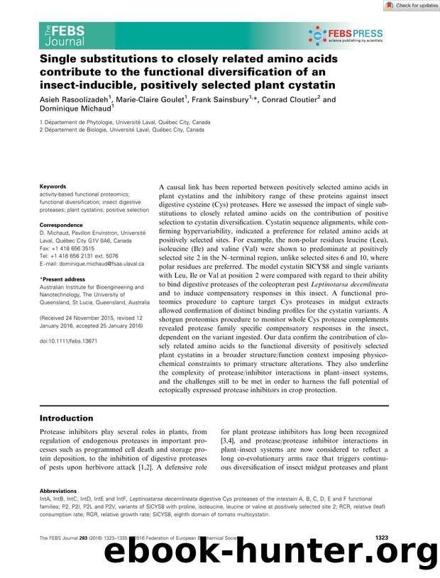 Single substitutions to closely related amino acids contribute to the functional diversification of an insectâinducible, positively selected plant cystatin by Unknown