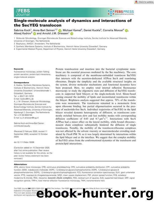 Singleâmolecule analysis of dynamics and interactions of the SecYEG translocon by Unknown