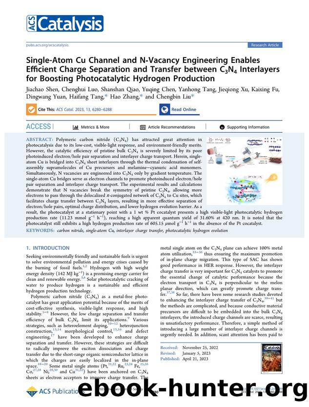 Single-Atom Cu Channel and N-Vacancy Engineering Enables Efficient Charge Separation and Transfer between C3N4 Interlayers for Boosting Photocatalytic Hydrogen Production by unknow