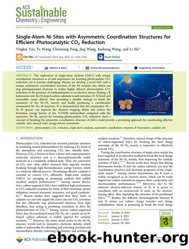 Single-Atom Ni Sites with Asymmetric Coordination Structures for Efficient Photocatalytic CO2 Reduction by Yingkui Yan Ye Wang Chenxiang Peng Jing Wang Xusheng Wang and Li Shi