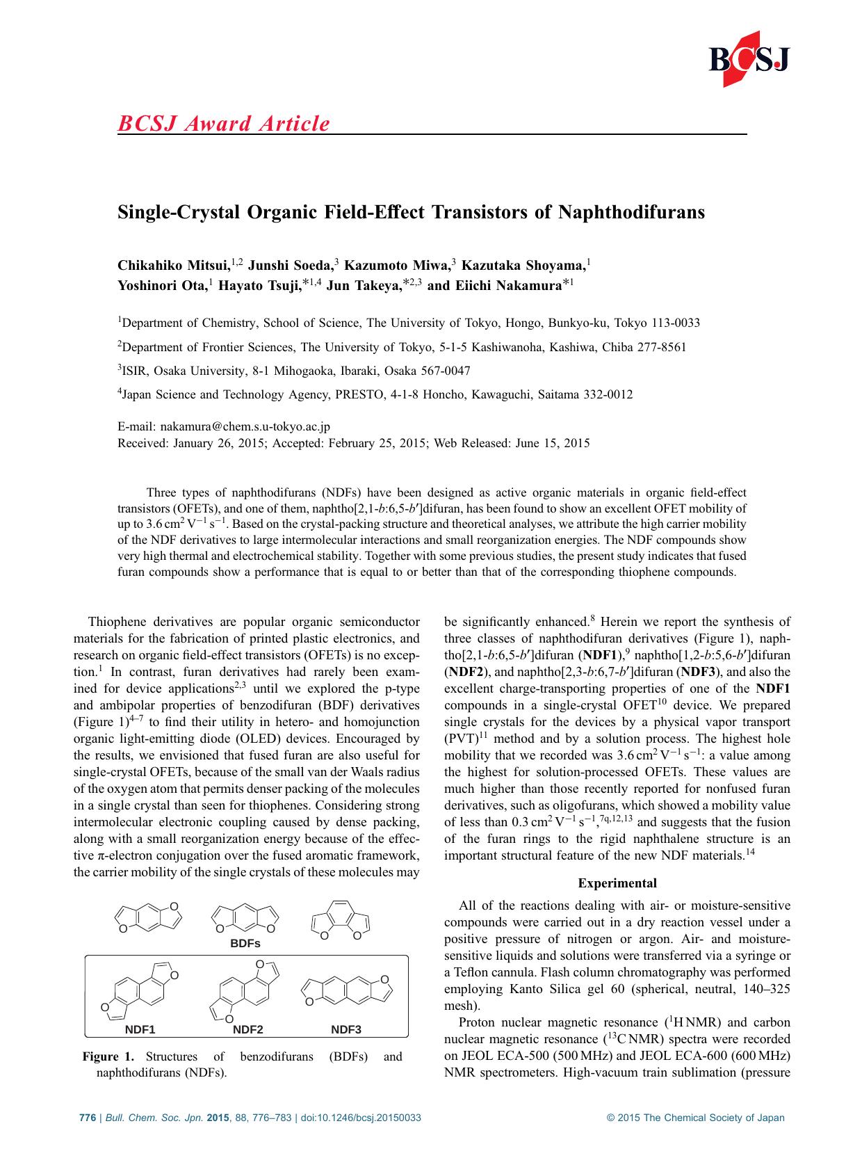 Single-Crystal Organic Field-Effect Transistors of Naphthodifurans by unknow