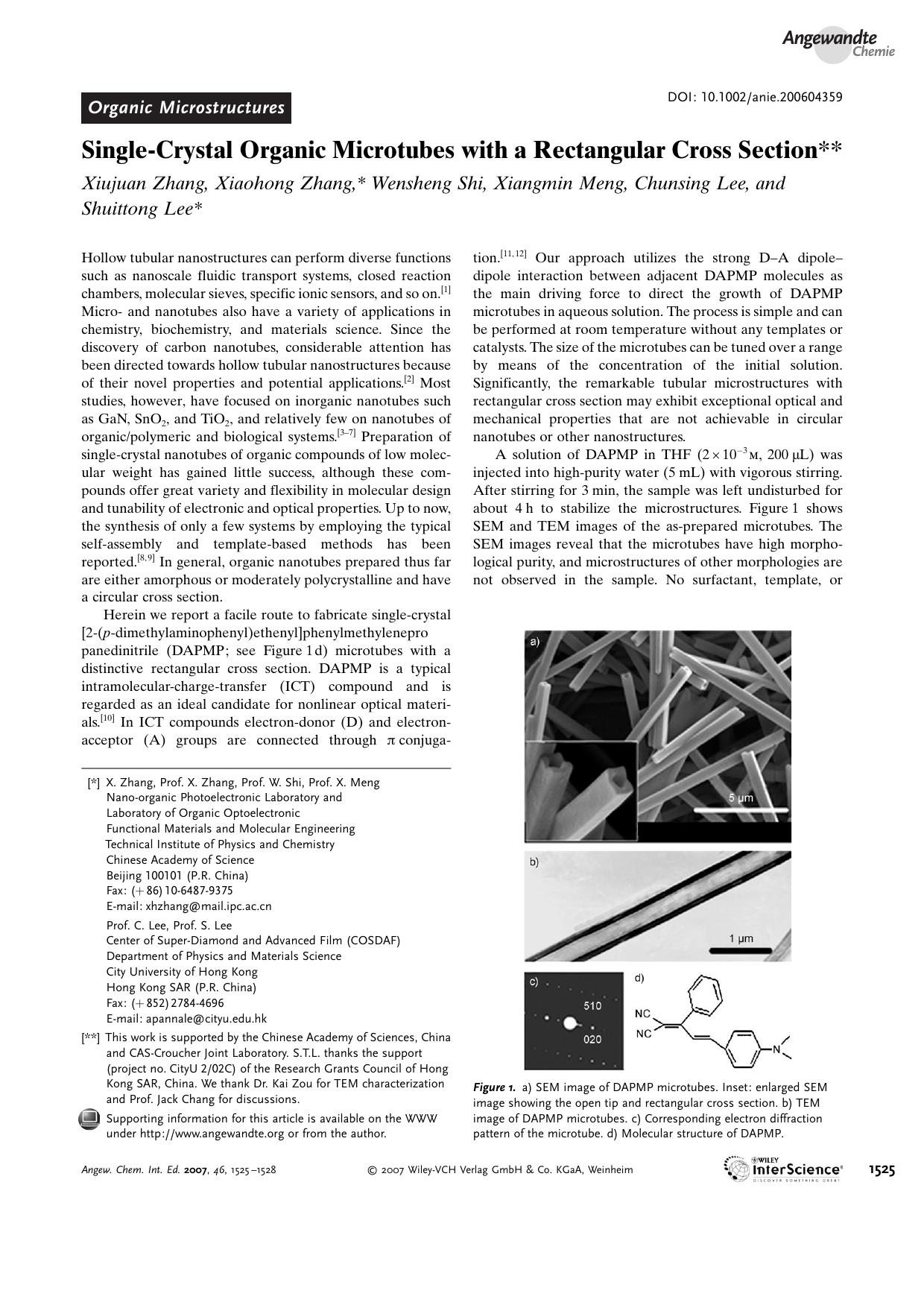 Single-Crystal Organic Microtubes with a Rectangular Cross Section by Unknown